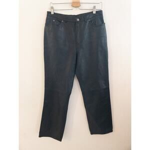 Vintage 90s High Waist Straight Leg Black Nine West Leather Pants Size 10